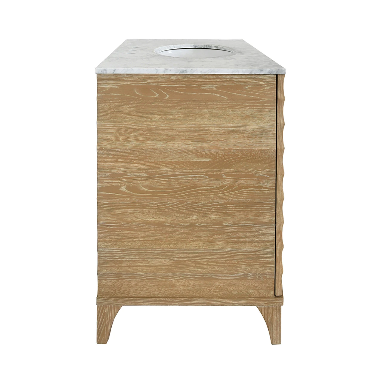 Worlds Away Bath Vanity - Horizontal Fluted Detail - Cerused Oak - White Marble Top, Porcelain Sink, And Polished Brass Knobs 3 Worlds Away Bath Vanity - Horizontal Fluted Detail - Cerused Oak - White Marble Top, Porcelain Sink, And Polished Brass Knobs - Image 3