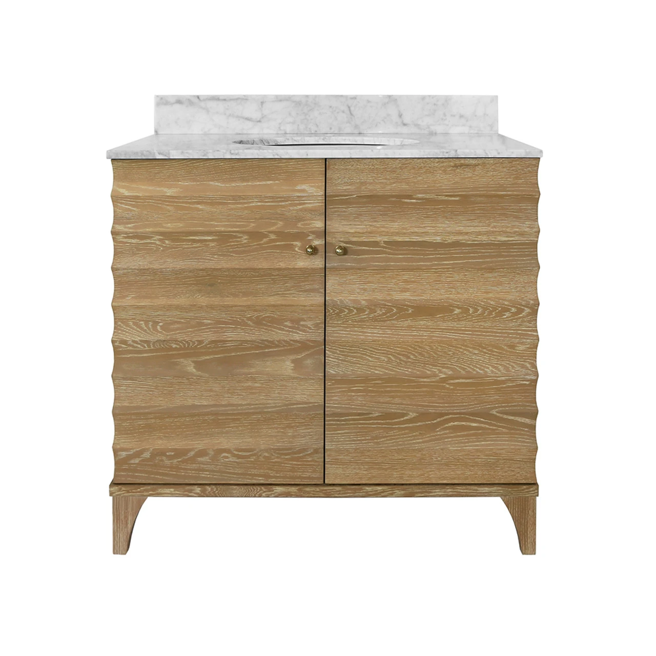 Worlds Away Bath Vanity - Horizontal Fluted Detail - Cerused Oak - White Marble Top, Porcelain Sink, And Polished Brass Knobs 11 Worlds Away Bath Vanity - Horizontal Fluted Detail - Cerused Oak - White Marble Top, Porcelain Sink, And Polished Brass Knobs - Image 11
