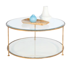 Worlds Away Rollo Gold Leaf Iron Round Coffee Table With Beveled Glass Tops