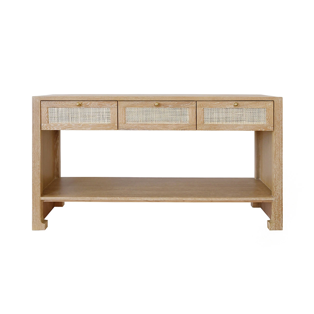 Worlds Away Three Drawer Cane Console - Brass Hardware - Cerused Oak 5 Worlds Away Three Drawer Cane Console - Brass Hardware - Cerused Oak - Image 5