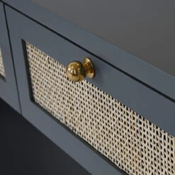 Worlds Away Three Drawer Cane Console - Brass Hardware - Matte Dark Grey Lacquer -Worlds Away WA ROSALIND GRY DETAIL 72693.1665177534 ni 77679.1707481810