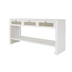 Worlds Away Three Drawer Cane Console - Brass Hardware - Matte White Lacquer -Worlds Away WA ROSALIND WH ANGLE 24519.1665177590 ni 42813.1707481811