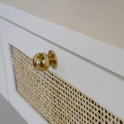 Worlds Away Three Drawer Cane Console - Brass Hardware - Matte White Lacquer -Worlds Away WA ROSALIND WH DETAIL 24311.1665177478 ni 76900.1707481811