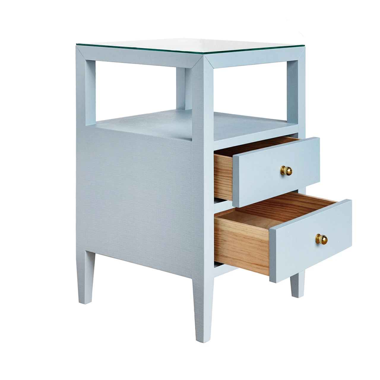 Worlds Away Two Drawer Side Table - Textured Light Blue Linen - Polished Brass Knobs 6 Worlds Away Two Drawer Side Table - Textured Light Blue Linen - Polished Brass Knobs - Image 6