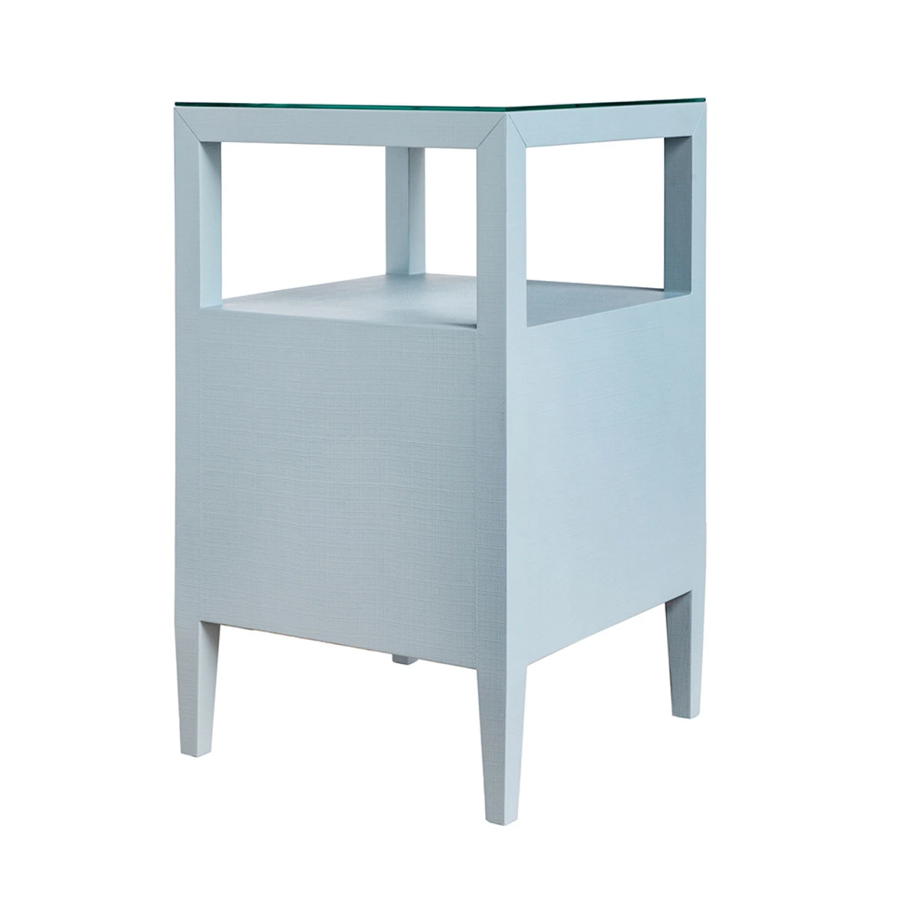 Worlds Away Two Drawer Side Table - Textured Light Blue Linen - Polished Brass Knobs 1 Worlds Away Two Drawer Side Table - Textured Light Blue Linen - Polished Brass Knobs