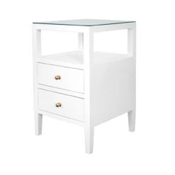 Worlds Away Roscoe Side Table - Coated White Linen -Worlds Away WA ROSCOE WH ANGLE 46736.1591805353 ni 90720.1707478916