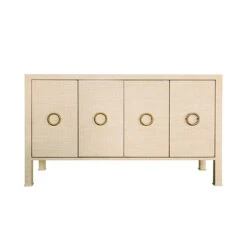 Worlds Away Four Door Buffet - Antique Brass Circle Hardware - Natural Grasscloth -Worlds Away WA RUE NAT 57473.1647956759 ni 42210.1707481813