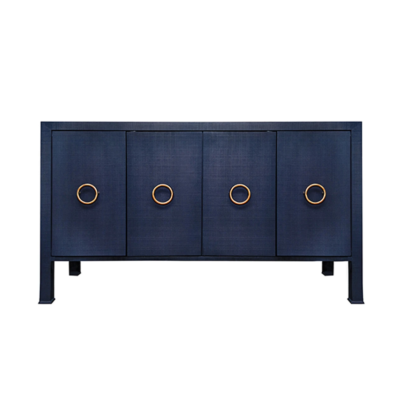 Worlds Away Four Door Buffet - Antique Brass Circle Hardware - Textured Navy Linen 6 Worlds Away Four Door Buffet - Antique Brass Circle Hardware - Textured Navy Linen - Image 6