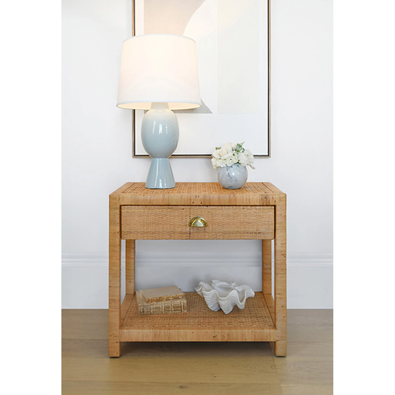 Worlds Away Tall Bulb Shape Ceramic Table Lamp - White Linen Shade - Light Blue