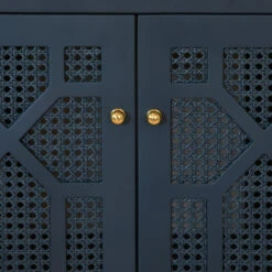 Worlds Away Bath Vanity - Matte Navy Lacquer - Cane Front Doors, White Marble Top, Porcelain Sink, And Polished Brass Knobs -Worlds Away WA SCHAFFER NVY DETAIL 2 10022.1694806307 ni 69334.1707481817