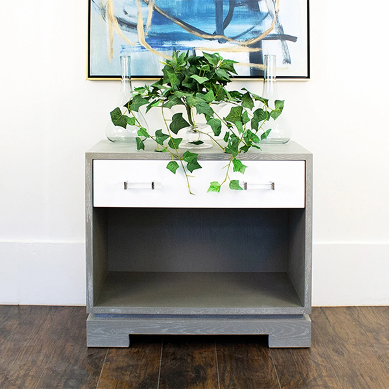 Worlds Away Shane Side Table - Grey Cerused Oak/Acrylic And Nickel Hardware 3 Worlds Away Shane Side Table - Grey Cerused Oak/Acrylic And Nickel Hardware - Image 3