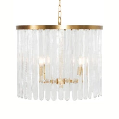 Worlds Away Four Light Hanging Textured Glass Pendant - Brushed Brass