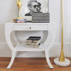 Worlds Away Sonya Side Table - White Lacquer/Acrylic Hardware -Worlds Away WA SONYA WH LIFESTYLE 42159.1597864737 ni 22483.1707478919