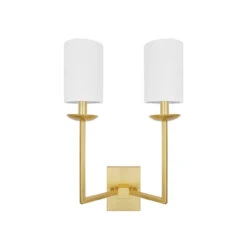 Worlds Away Two Arm Sconce - White Linen Shade - Gold Leaf