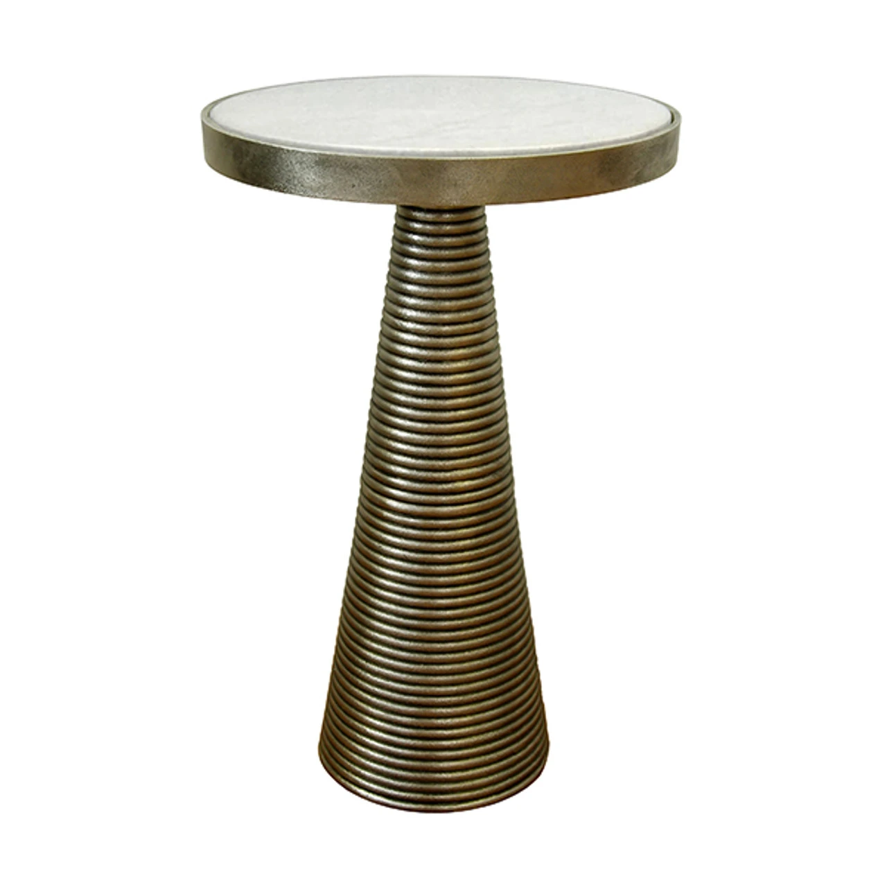 Worlds Away Side Table - Ribbed Antique Brass Tapered Base And White Marble Top 1 Worlds Away Side Table - Ribbed Antique Brass Tapered Base And White Marble Top