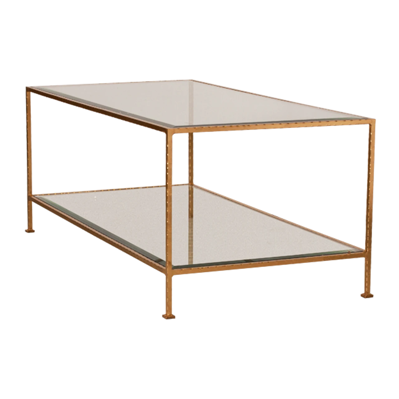 Worlds Away Taylor Hammered Gold Leaf Rectangular Coffee Table With Beveled Glass Shelves 4 Worlds Away Taylor Hammered Gold Leaf Rectangular Coffee Table With Beveled Glass Shelves - Image 4