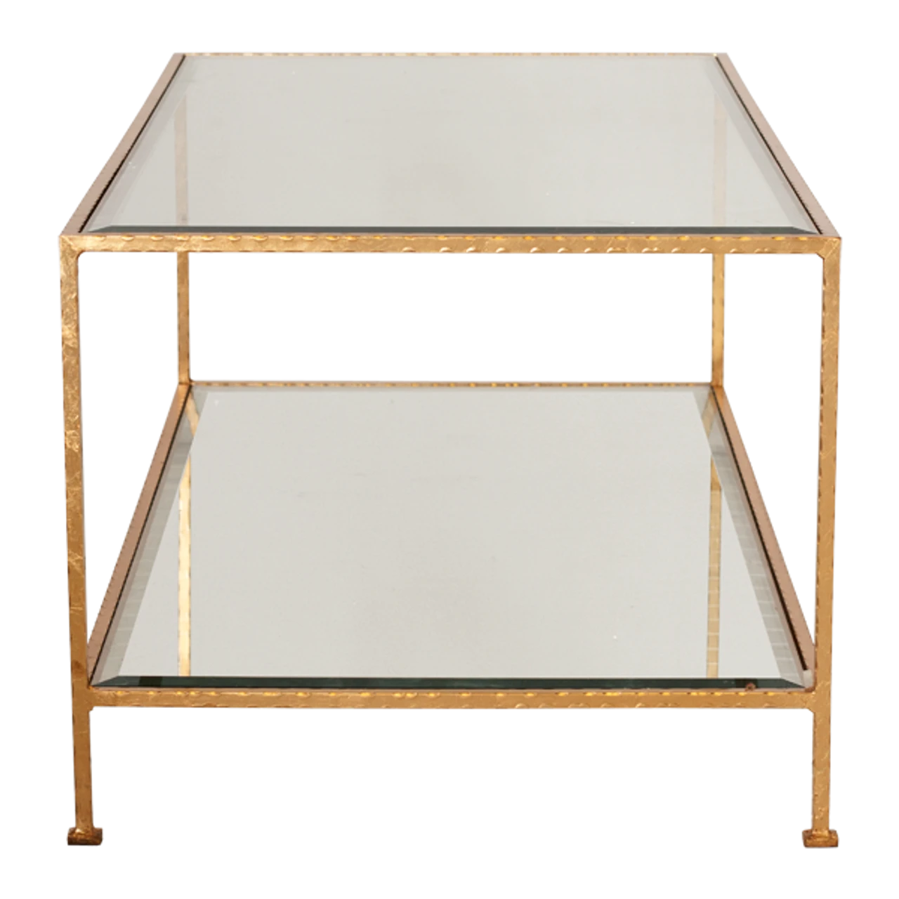 Worlds Away Taylor Hammered Gold Leaf Rectangular Coffee Table With Beveled Glass Shelves 7 Worlds Away Taylor Hammered Gold Leaf Rectangular Coffee Table With Beveled Glass Shelves - Image 7