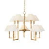 Worlds Away Ten Light Five Arm Chandelier - White Linen Coolie Shade - Antique Brass