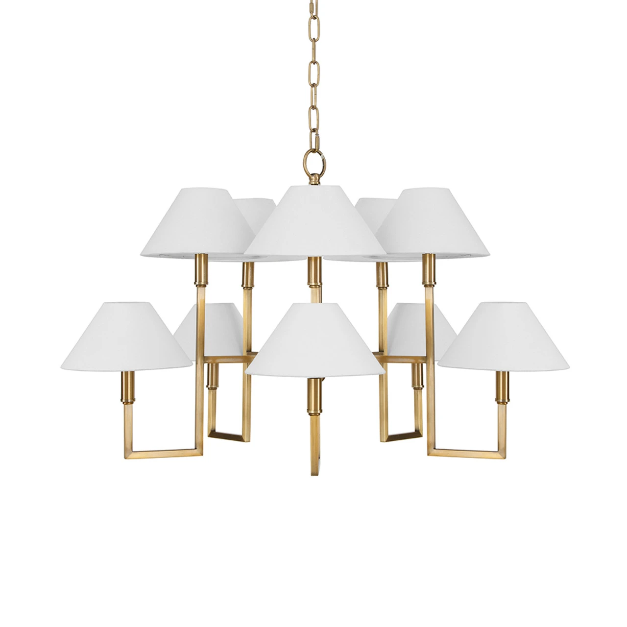 Worlds Away Ten Light Five Arm Chandelier - White Linen Coolie Shade - Antique Brass 3 Worlds Away Ten Light Five Arm Chandelier - White Linen Coolie Shade - Antique Brass - Image 3