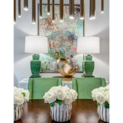 Worlds Away Hand Painted Urn Shape Tole Table Lamp - Malachite