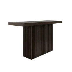 Worlds Away Slatted Pedestal Base Console Table - Dark Espresso Oak