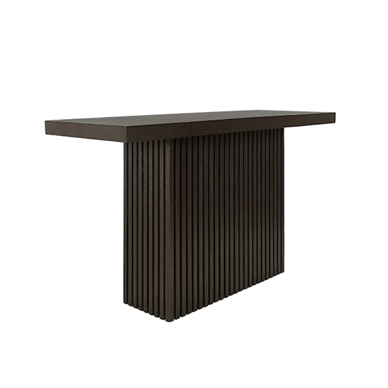 Worlds Away Slatted Pedestal Base Console Table - Dark Espresso Oak 1 Worlds Away Slatted Pedestal Base Console Table - Dark Espresso Oak