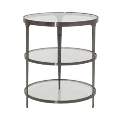 Worlds Away Three Tier Glass Top Round End Table - Gunmetal