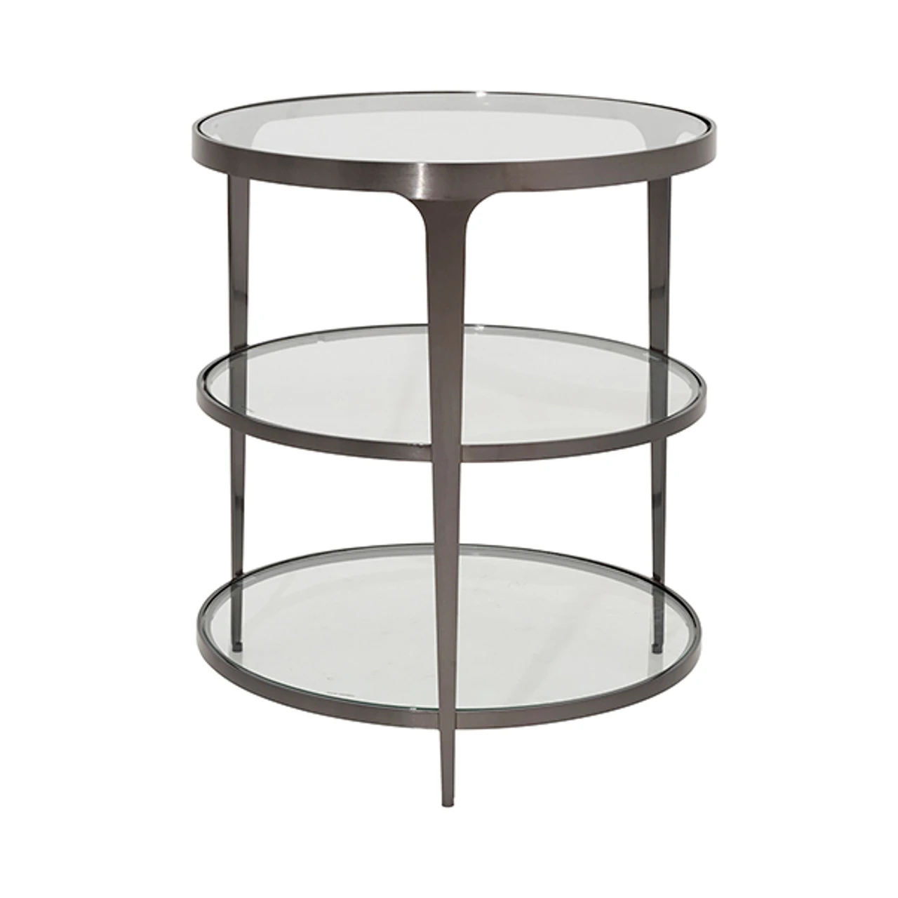 Worlds Away Three Tier Glass Top Round End Table - Gunmetal 2 Worlds Away Three Tier Glass Top Round End Table - Gunmetal - Image 2