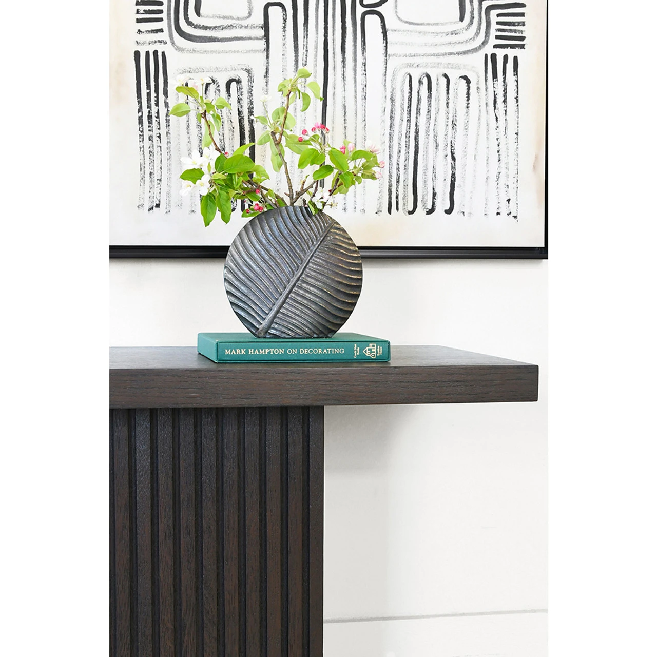 Worlds Away Slatted Pedestal Base Console Table - Dark Espresso Oak 2 Worlds Away Slatted Pedestal Base Console Table - Dark Espresso Oak - Image 2