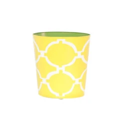 Worlds Away Oval Wastebasket Green, Off-White, Yellow