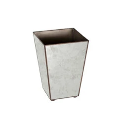 Worlds Away Antique Mirror Square Wastebasket Plain