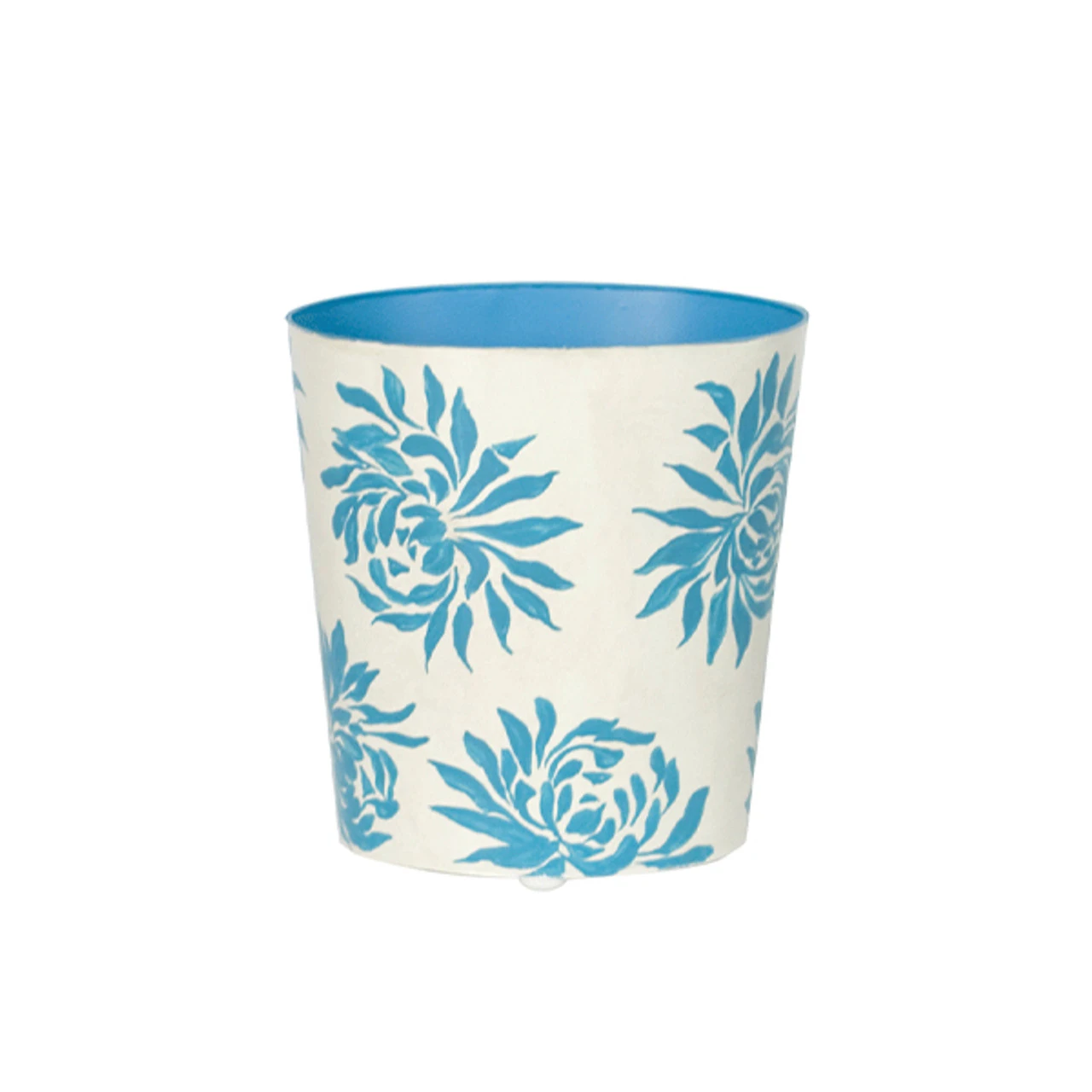 Worlds Away Oval Wastebasket Turquoise Floral 1 Worlds Away Oval Wastebasket Turquoise Floral