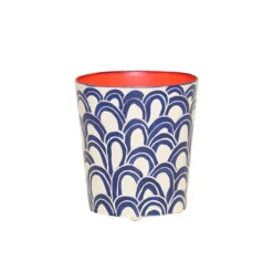 Worlds Away Oval Wastebasket Navy Cream And Orange