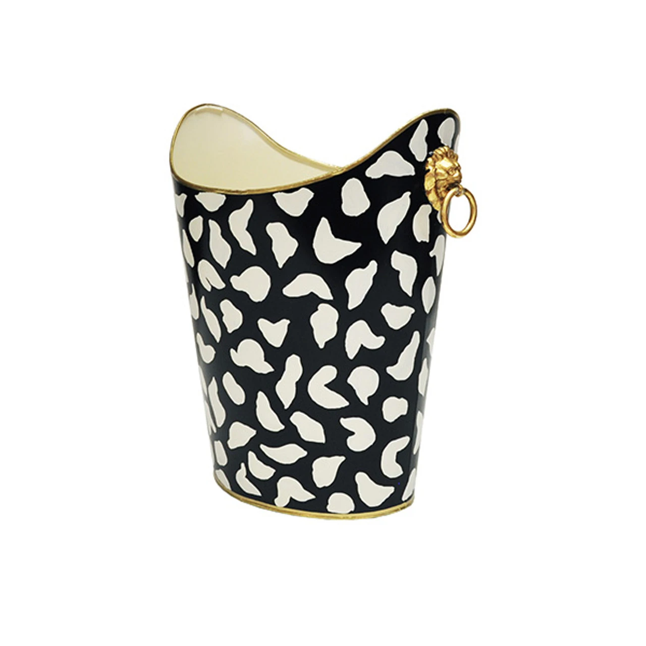 Worlds Away Oval Wastebasket - Lion Handles - Black Leopard 4 Worlds Away Oval Wastebasket - Lion Handles - Black Leopard - Image 4