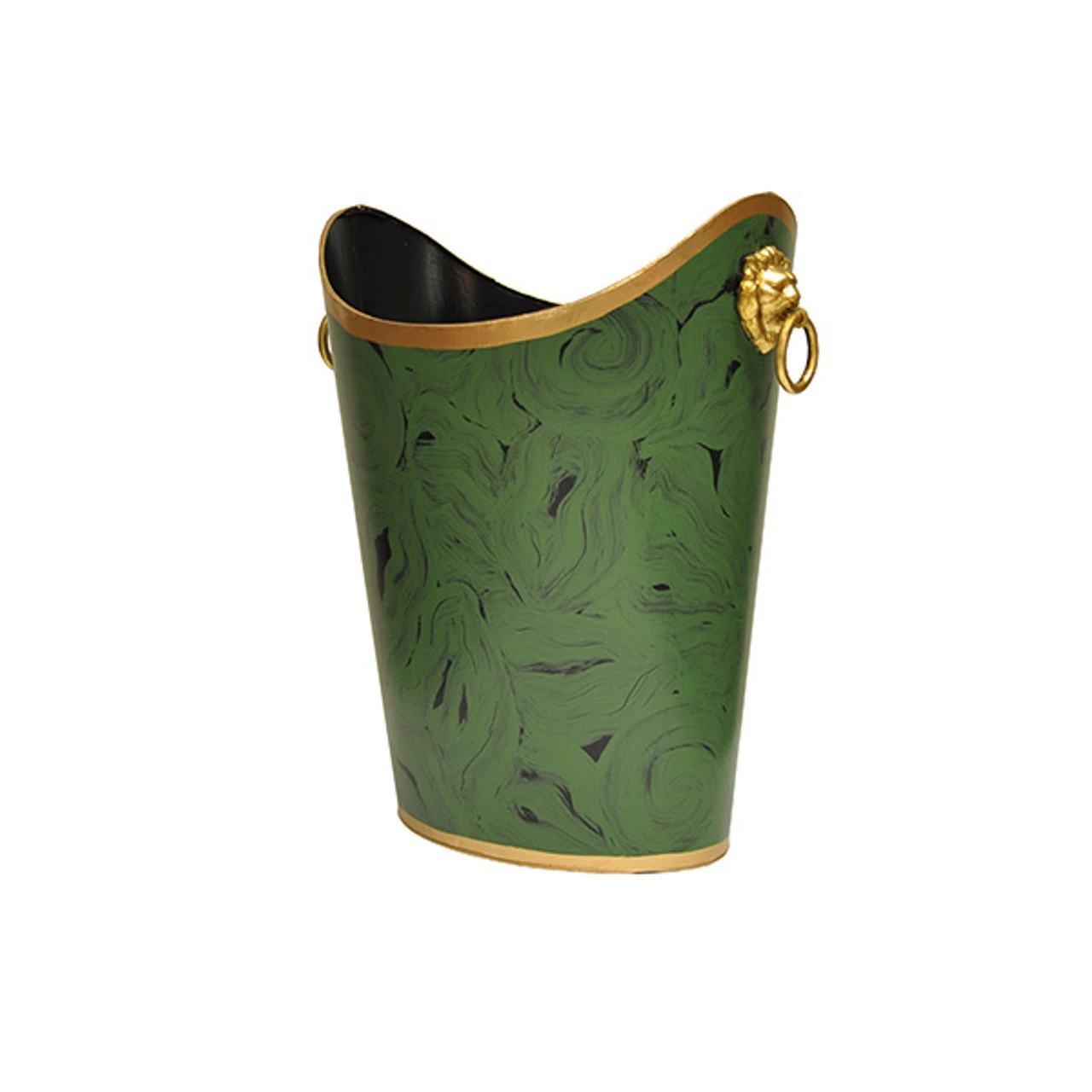 Worlds Away Oval Wastebasket - Lion Handles - Malachite 1 Worlds Away Oval Wastebasket - Lion Handles - Malachite