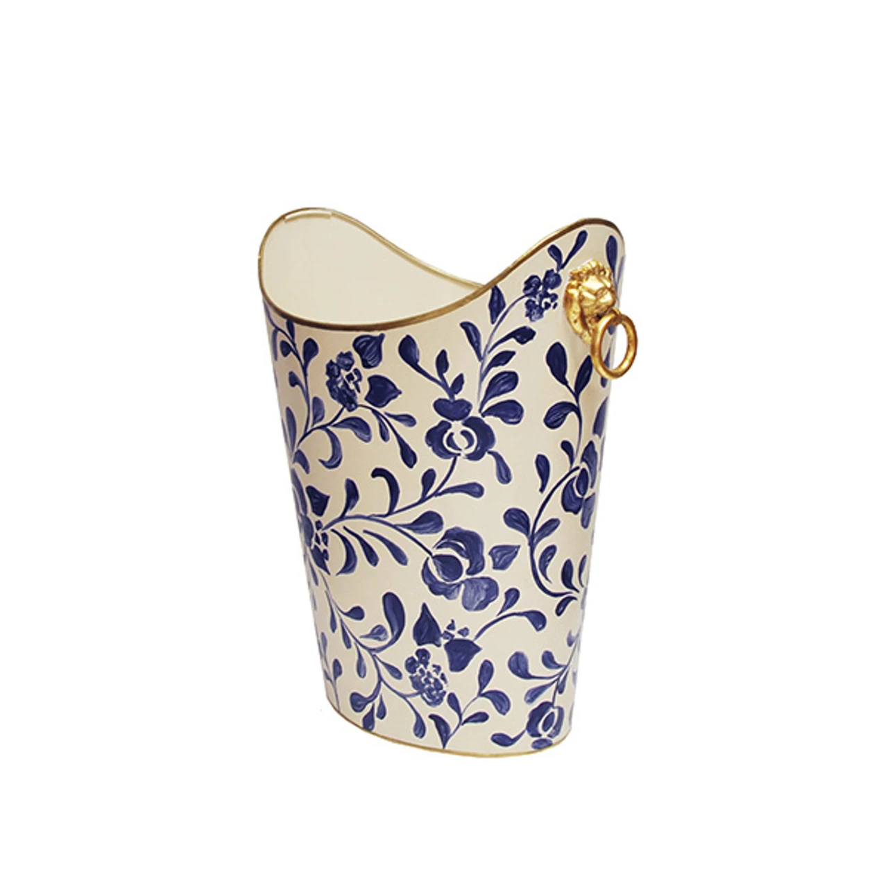 Worlds Away Oval Wastebasket - Lion Handles - Navy Vine 2 Worlds Away Oval Wastebasket - Lion Handles - Navy Vine - Image 2