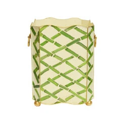 Worlds Away Square Wastebasket - Lion Handles - Green Bamboo