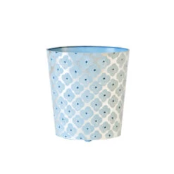 Worlds Away Oval Wastebasket Blue And Silver