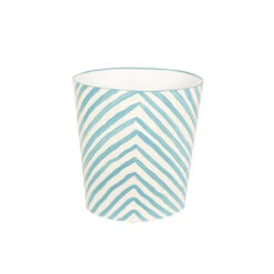Worlds Away Oval Wastebasket Turquoise And Cream Zebra