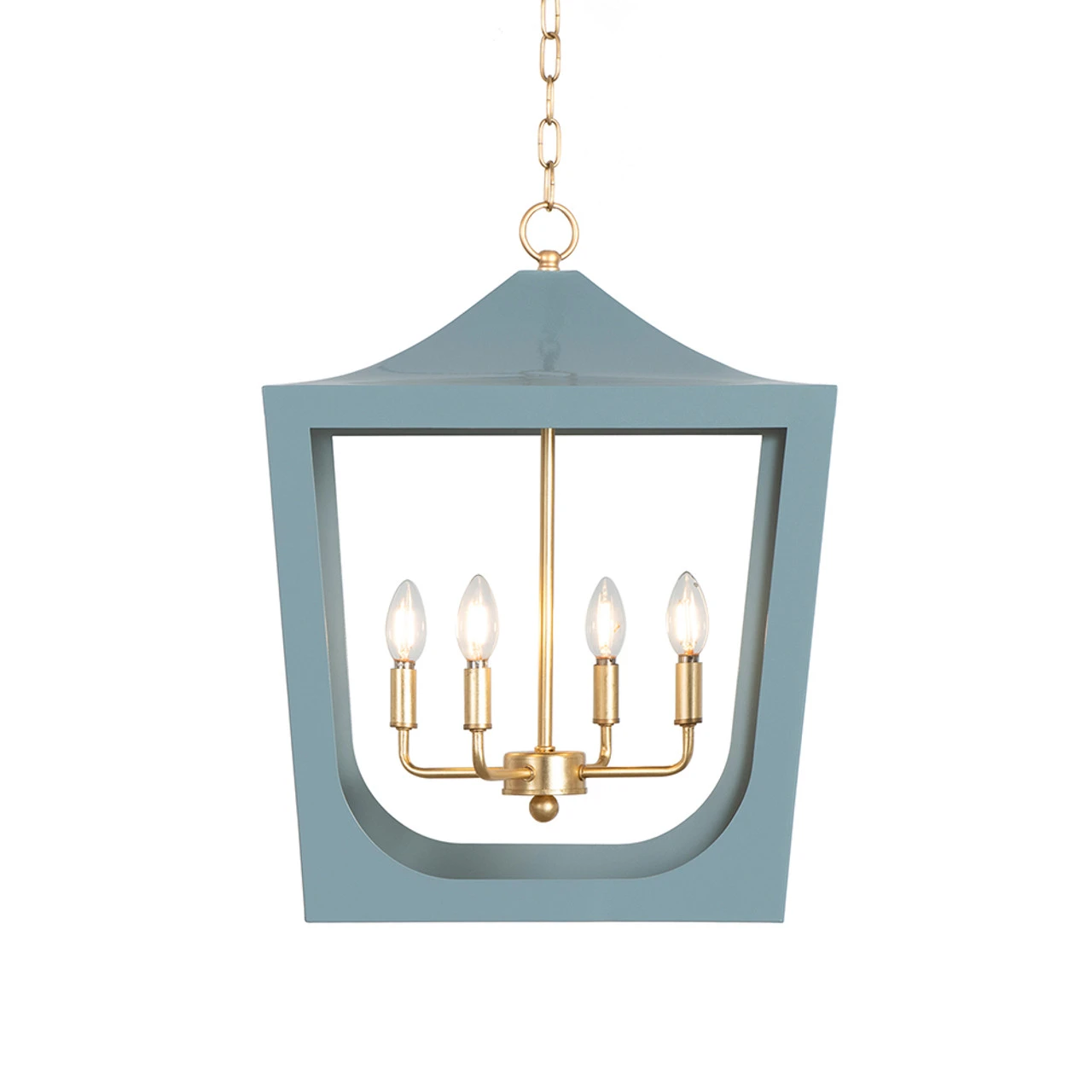 Worlds Away Modern Pagoda Lantern - Four Light Gold Leaf Cluster, Body - Light Blue Powder Coat 2 Worlds Away Modern Pagoda Lantern - Four Light Gold Leaf Cluster, Body - Light Blue Powder Coat - Image 2