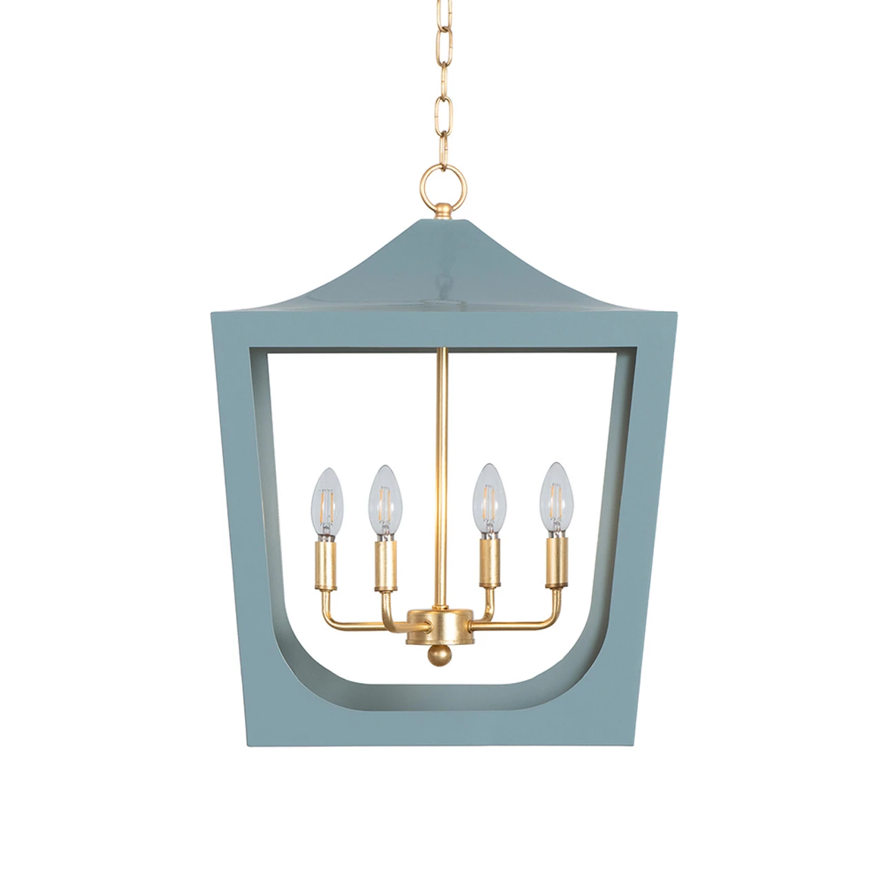 Worlds Away Modern Pagoda Lantern - Four Light Gold Leaf Cluster, Body - Light Blue Powder Coat 3 Worlds Away Modern Pagoda Lantern - Four Light Gold Leaf Cluster, Body - Light Blue Powder Coat - Image 3
