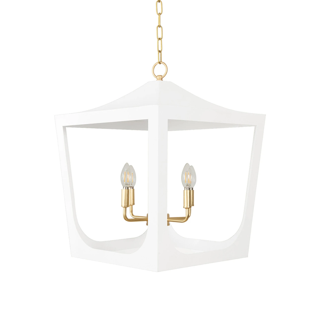 Worlds Away Modern Pagoda Lantern - Four Light Gold Leaf Cluster, Body - White Powder Coat 3 Worlds Away Modern Pagoda Lantern - Four Light Gold Leaf Cluster, Body - White Powder Coat - Image 3