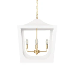 Worlds Away Modern Pagoda Lantern - Four Light Gold Leaf Cluster, Body - White Powder Coat