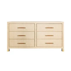 Worlds Away Six Drawer Chest - Rattan Wrapped Handles - Natural Grasscloth -Worlds Away WA WINCHESTER NAT 98271.1647956693 ni 86967.1707481834