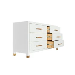 Worlds Away Six Drawer Chest - Rattan Wrapped Handles - Matte White Lacquer -Worlds Away WA WINCHESTER WH OPEN 96285.1647956671 ni 25327.1707481835