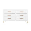 Worlds Away Six Drawer Chest - Rattan Wrapped Handles - Matte White Lacquer