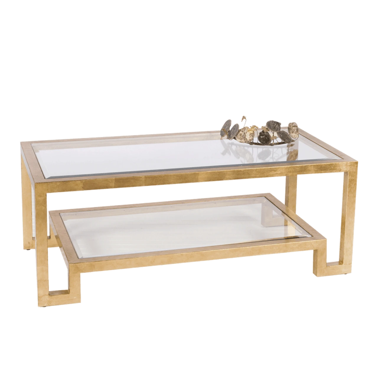Worlds Away Winston Gold Leaf Two Tier Coffee Table With Clear Beveled Glass 2 Worlds Away Winston Gold Leaf Two Tier Coffee Table With Clear Beveled Glass - Image 2