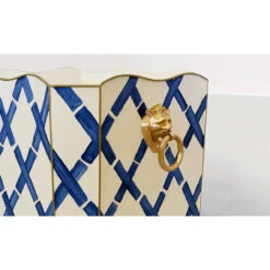 Worlds Away Square Wastebasket Lion Handles - Blue Bamboo