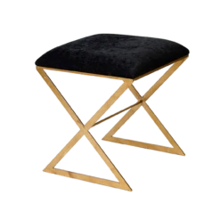 Worlds Away "X" Side Stool In Gold Leaf With Black Velvet Top