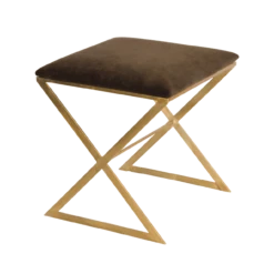 Worlds Away "X" Side Stool In Gold Leaf With Brown Velvet Top